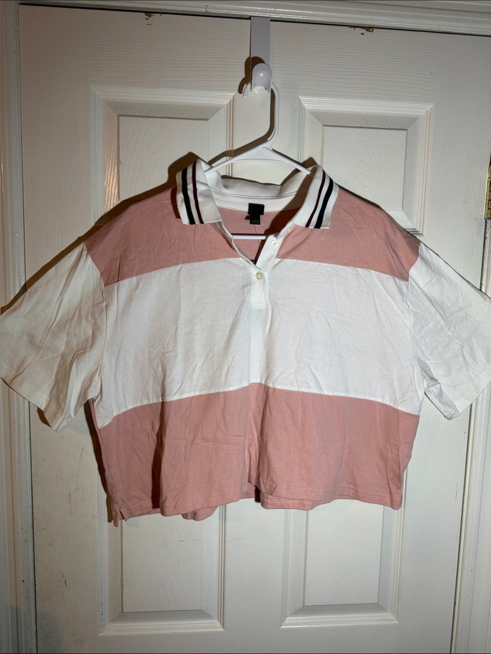 Wild Fable Pink & White Striped Cropped Polo
